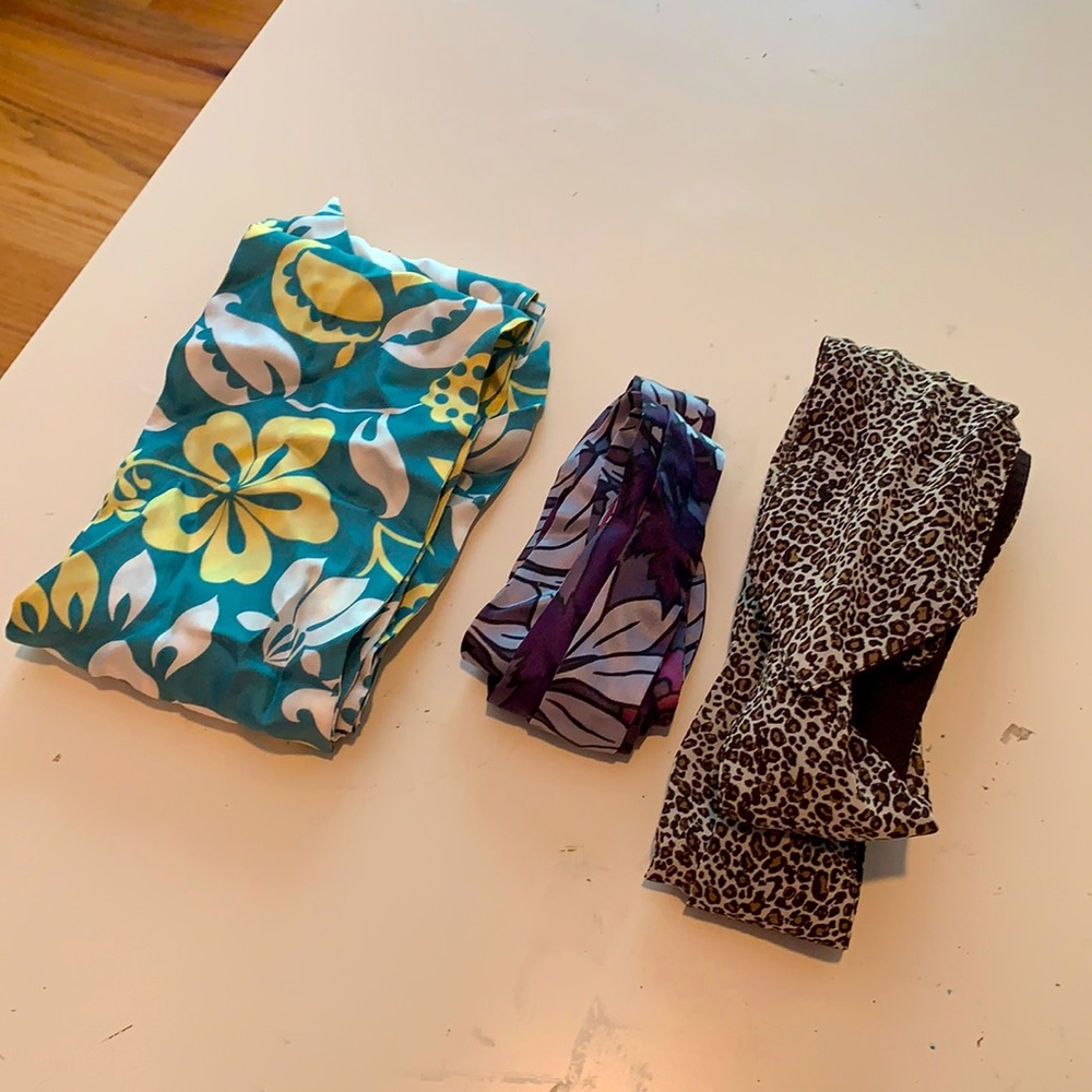 Three Narrow Silk Scarves-Belts, Hair or Purse